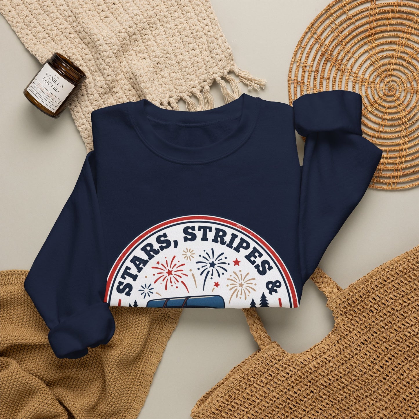 Firework Nights Crewneck Sweatshirt | vintage USA, red white blue Americana