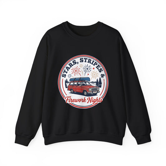 Firework Nights Crewneck Sweatshirt | vintage USA, red white blue Americana