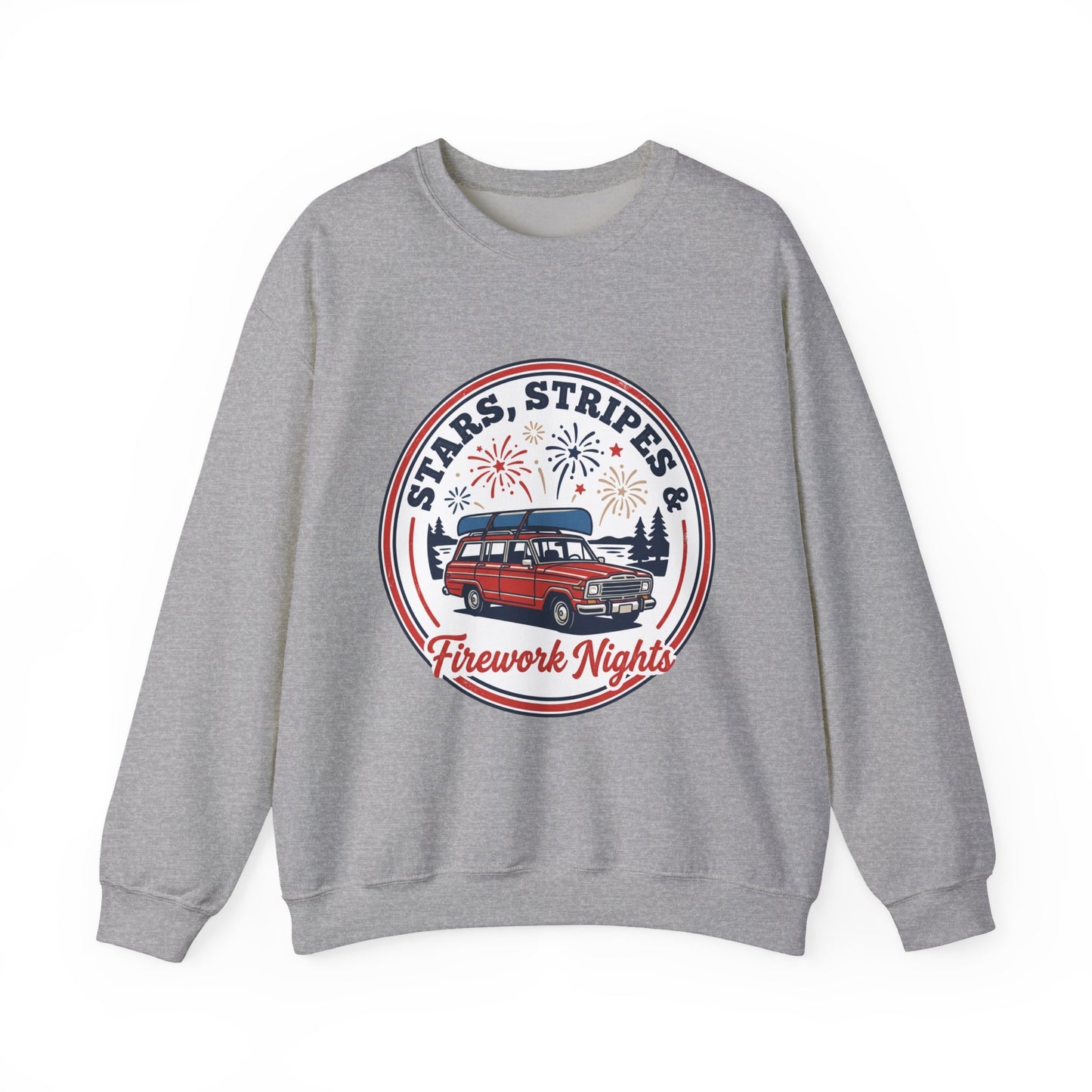 Firework Nights Crewneck Sweatshirt | vintage USA, red white blue Americana