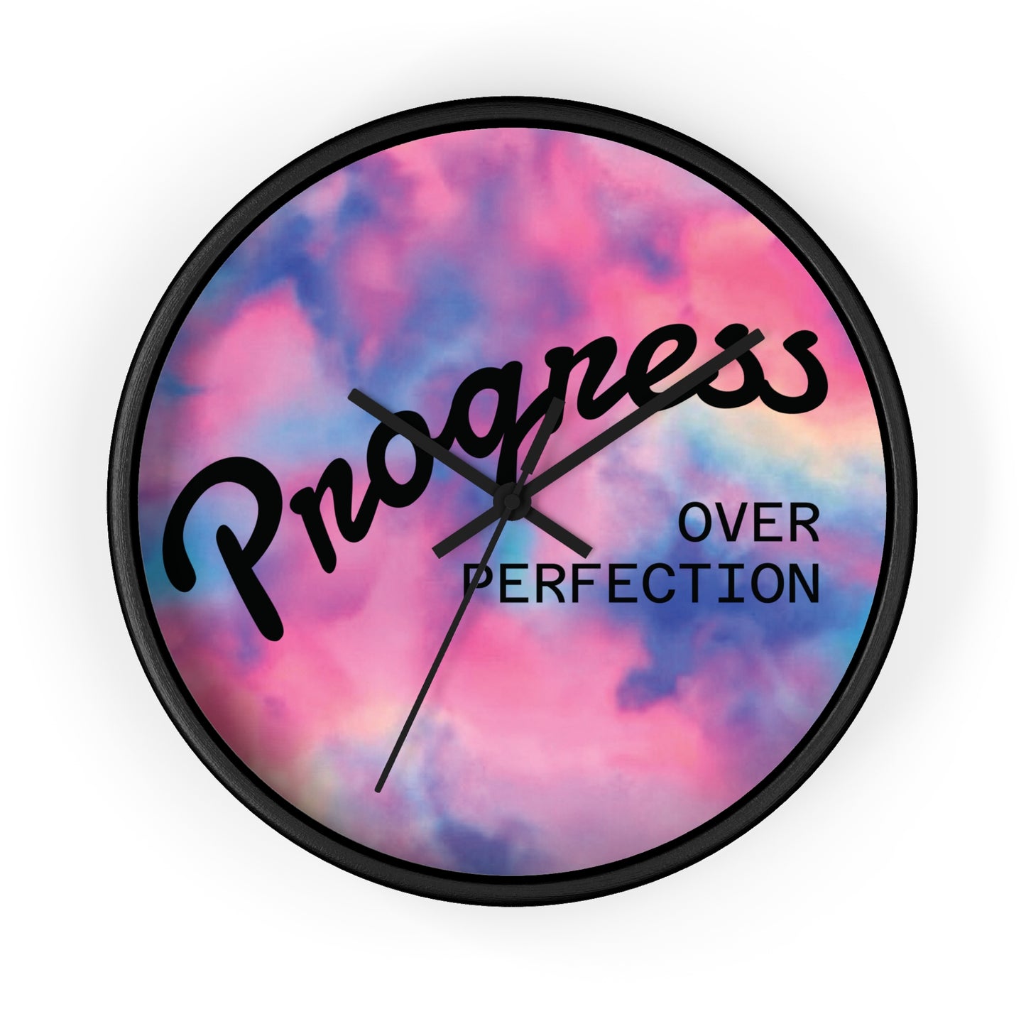 Progress Over Perfection wall clock | pastel cloud background