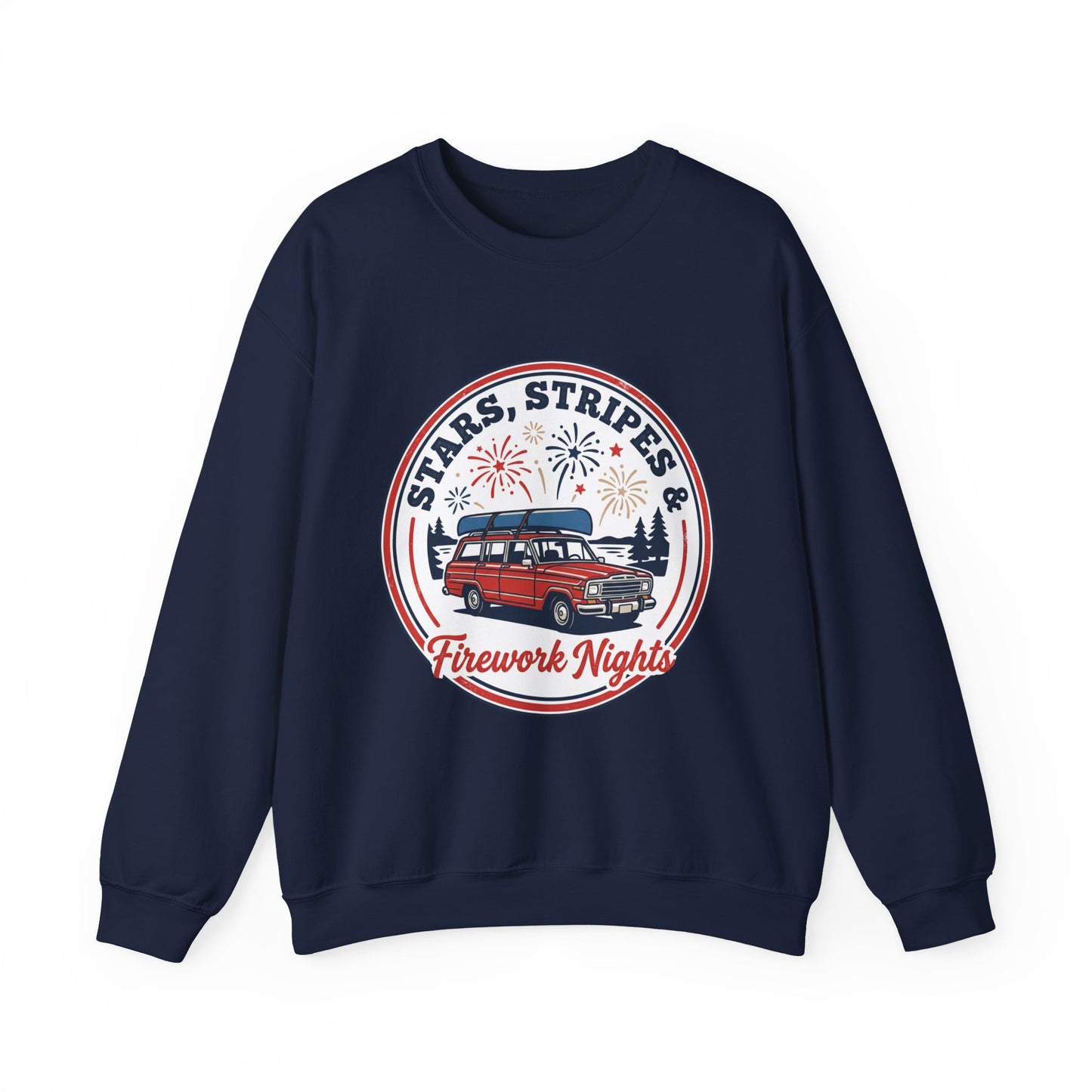 Firework Nights Crewneck Sweatshirt | vintage USA, red white blue Americana