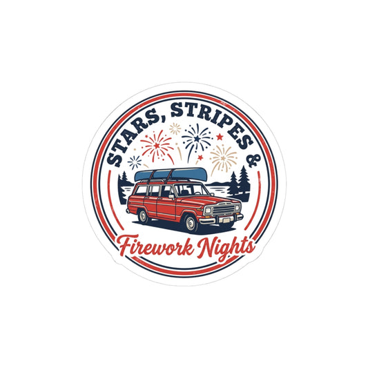 Stars, Stripes & Firework Nights Sticker | vintage Americana, red white blue