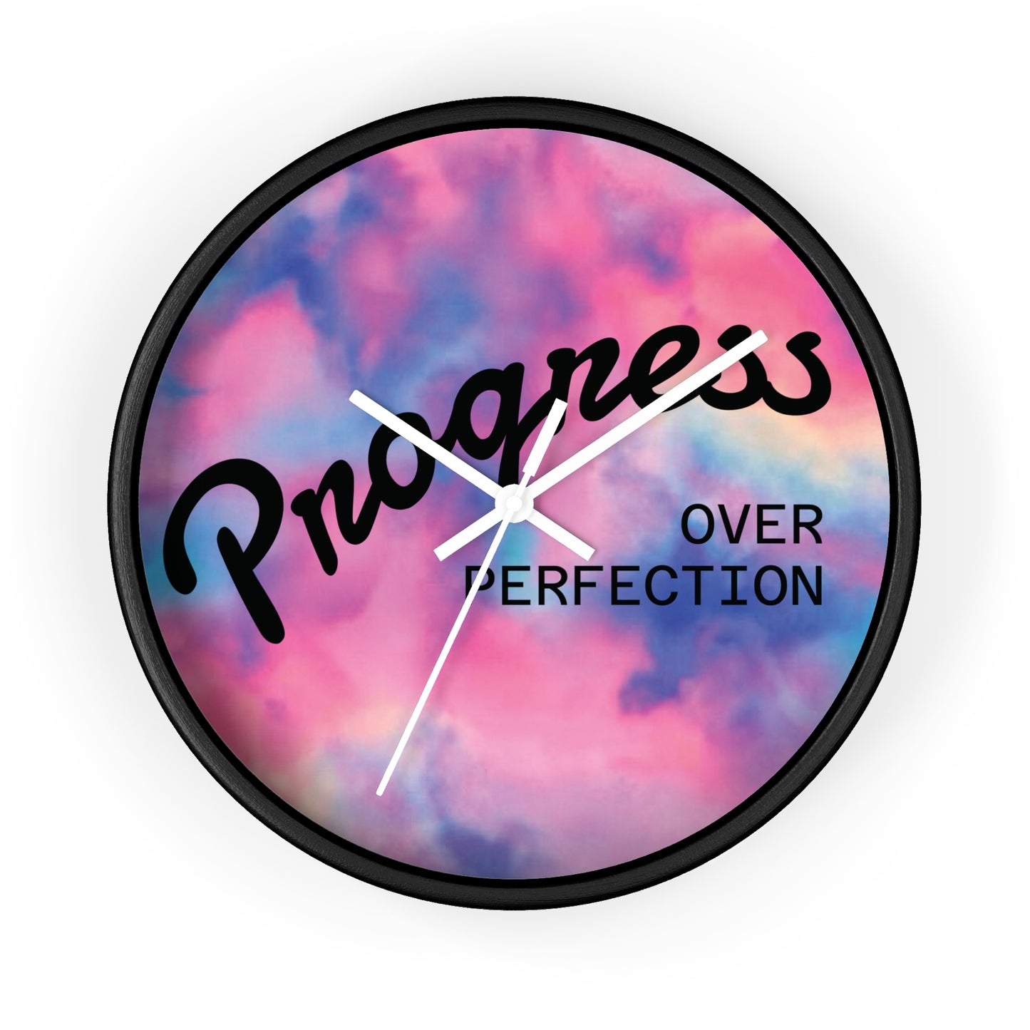 Progress Over Perfection wall clock | pastel cloud background