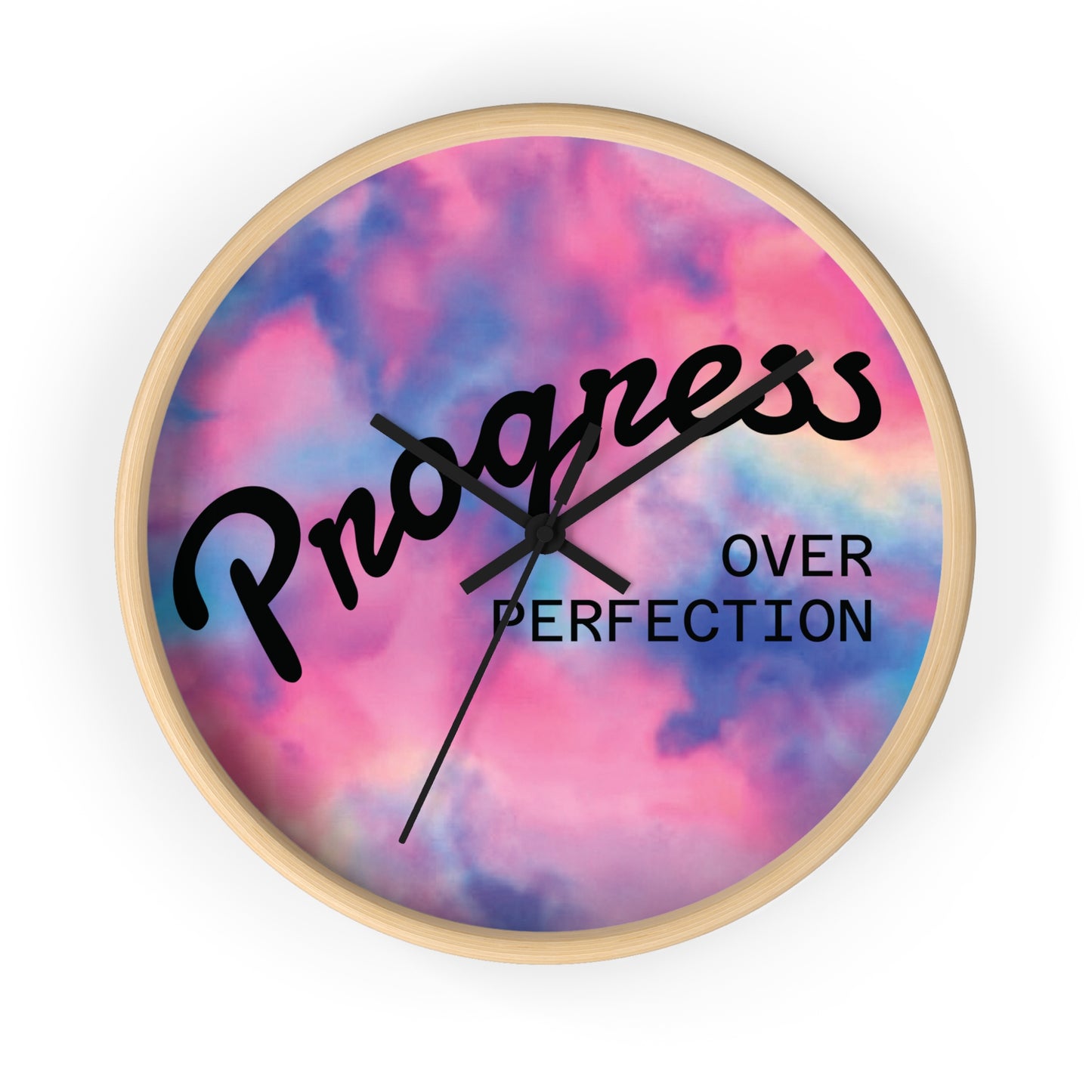 Progress Over Perfection wall clock | pastel cloud background
