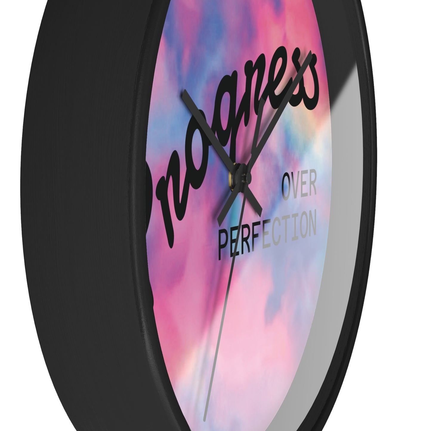 Progress Over Perfection wall clock | pastel cloud background