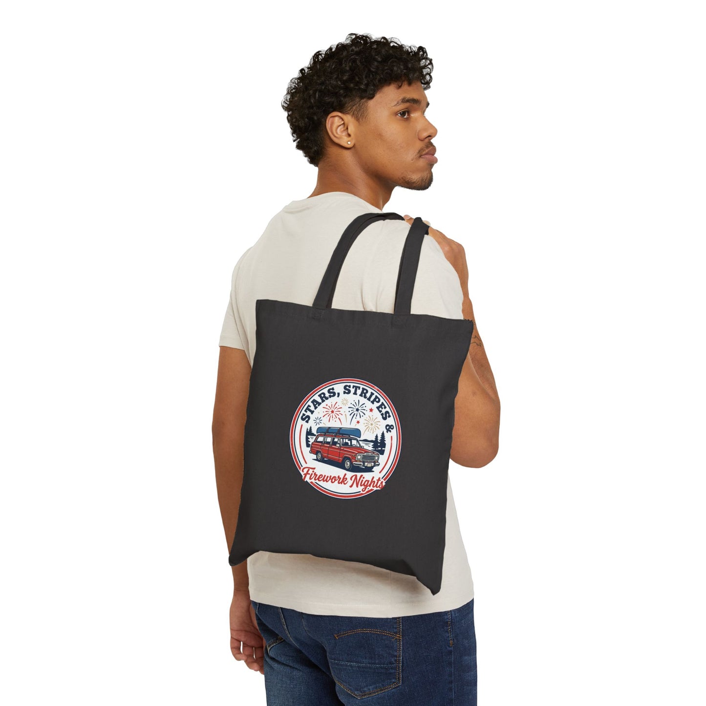 Stars Stripes & Fireworks Canvas Tote | vintage USA, Americana