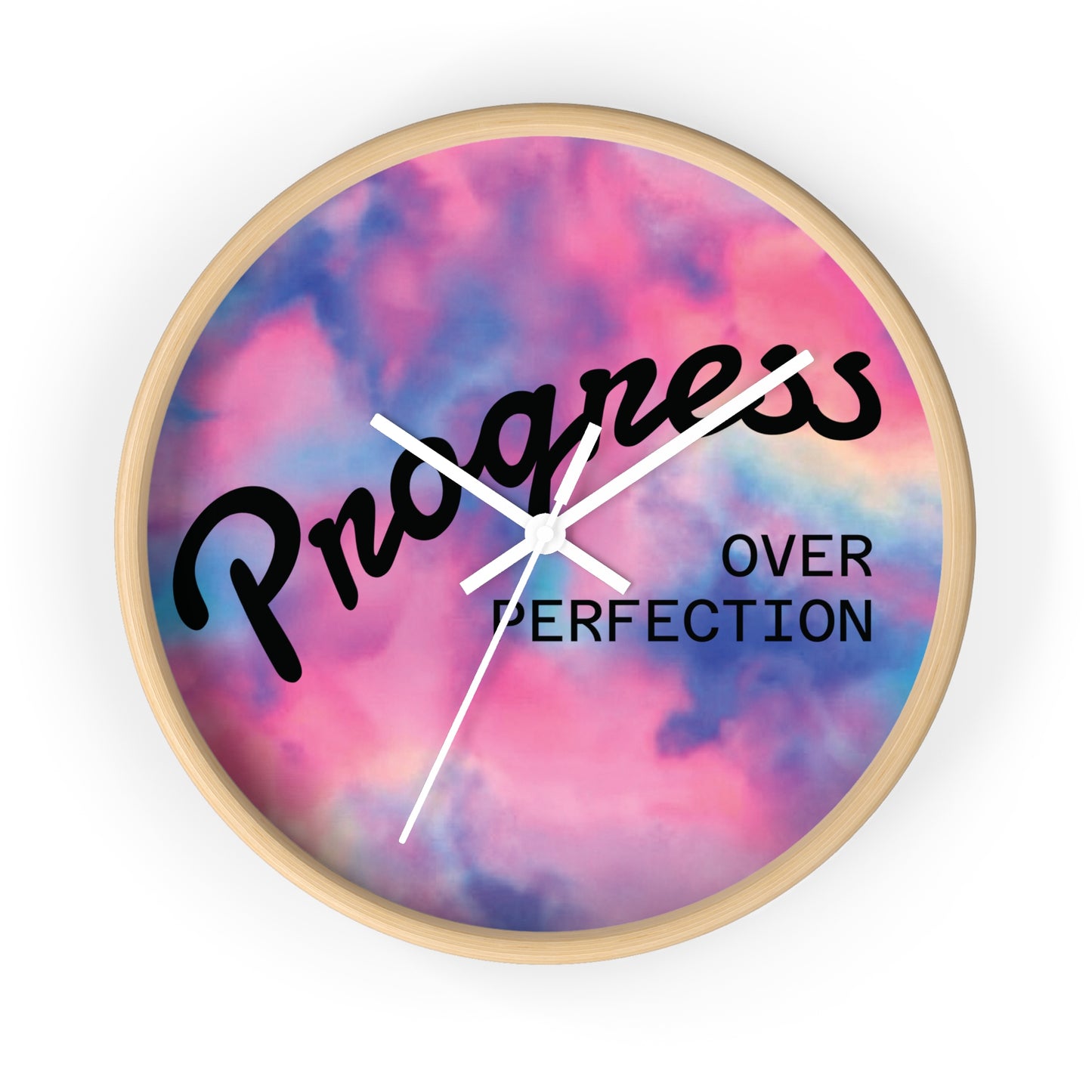 Progress Over Perfection wall clock | pastel cloud background