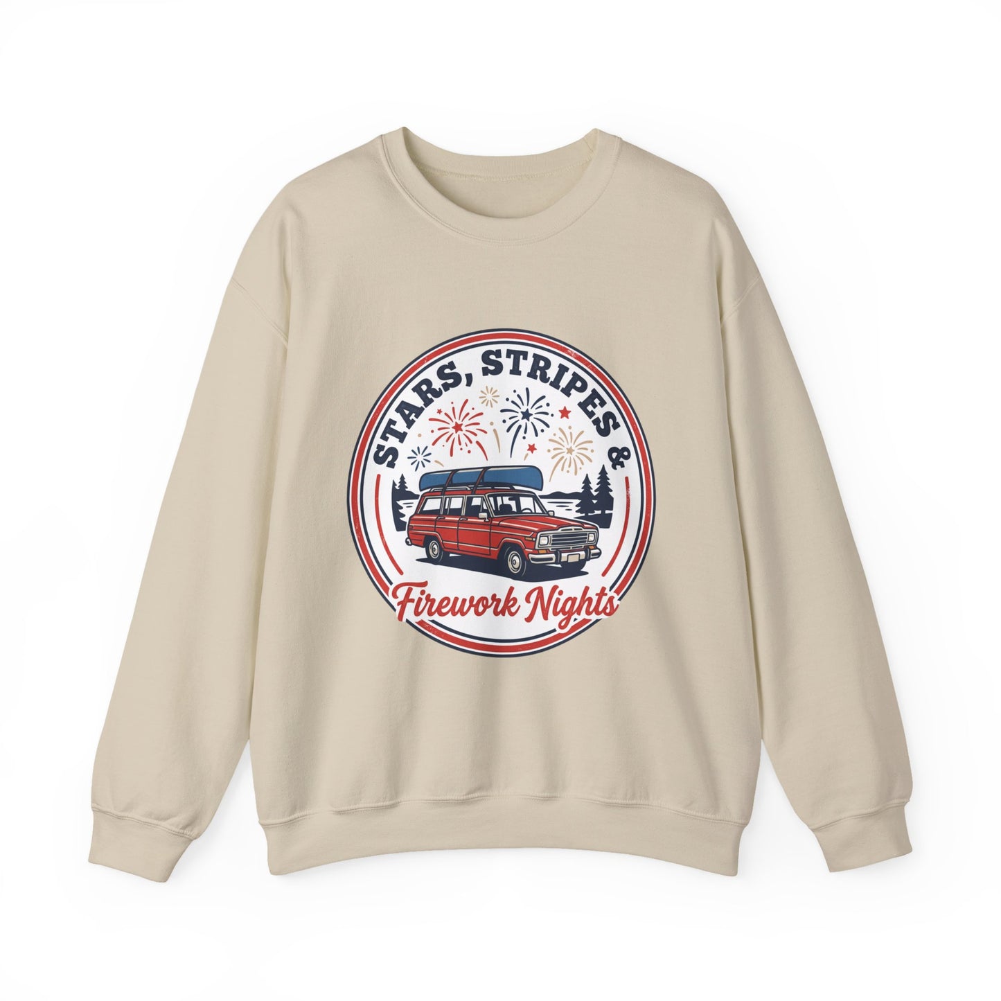 Firework Nights Crewneck Sweatshirt | vintage USA, red white blue Americana