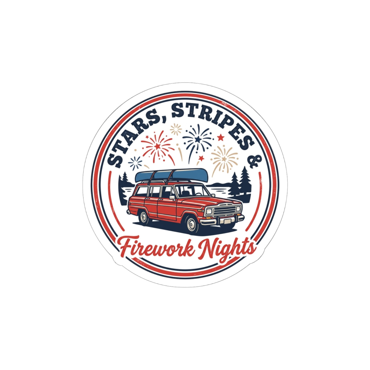Stars, Stripes & Firework Nights Sticker | vintage Americana, red white blue