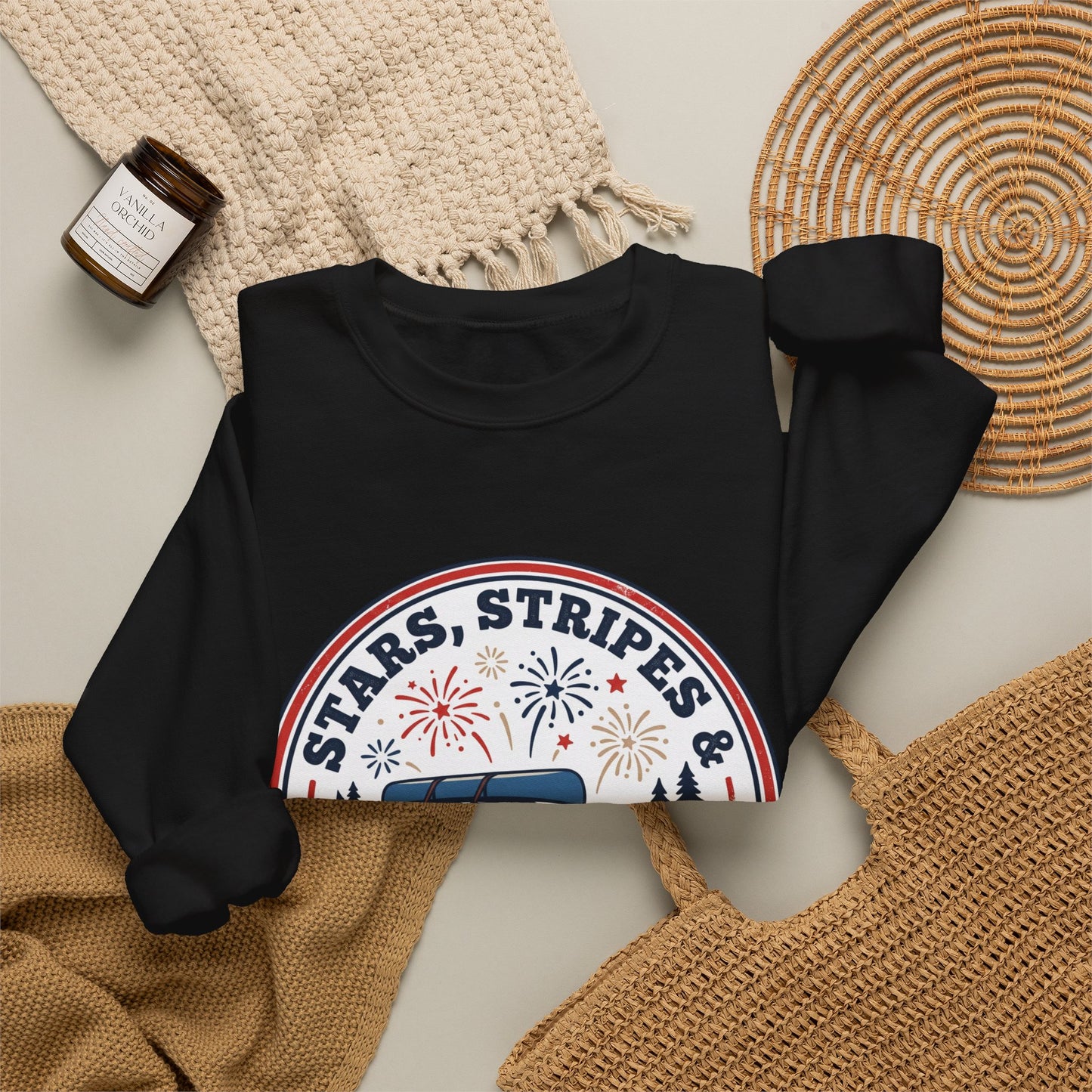 Firework Nights Crewneck Sweatshirt | vintage USA, red white blue Americana