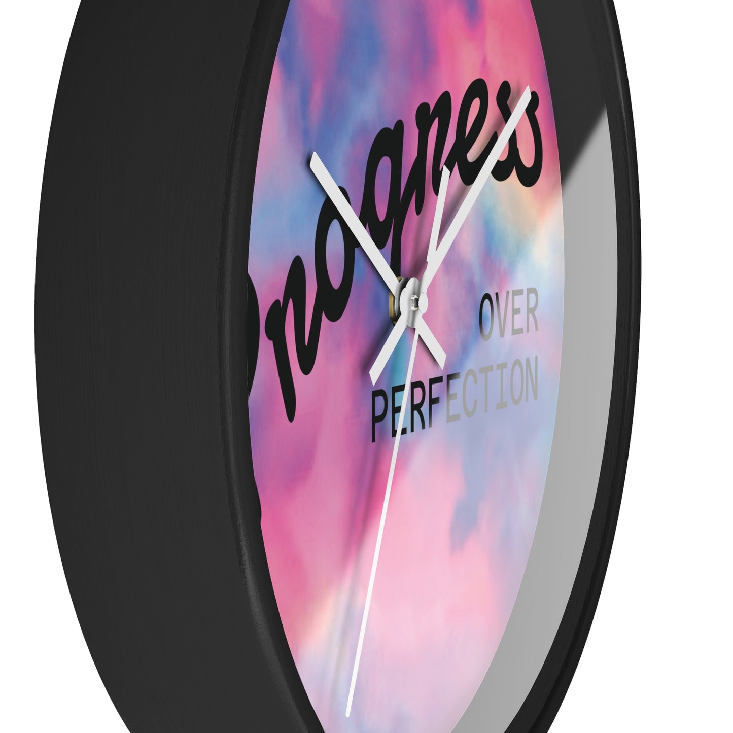 Progress Over Perfection wall clock | pastel cloud background