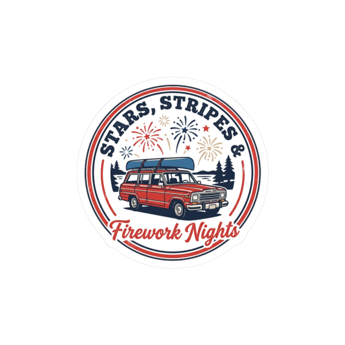 Stars, Stripes & Firework Nights Sticker | vintage Americana, red white blue