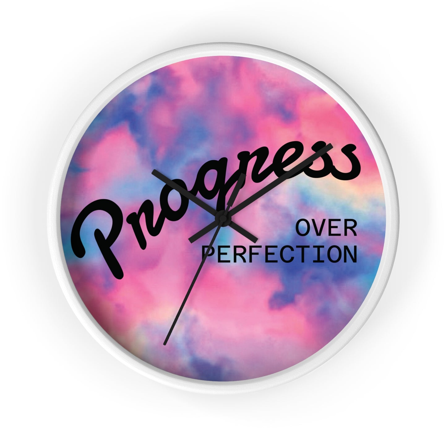 Progress Over Perfection wall clock | pastel cloud background