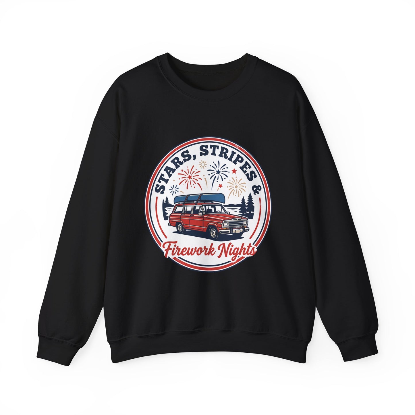 Firework Nights Crewneck Sweatshirt | vintage USA, red white blue Americana