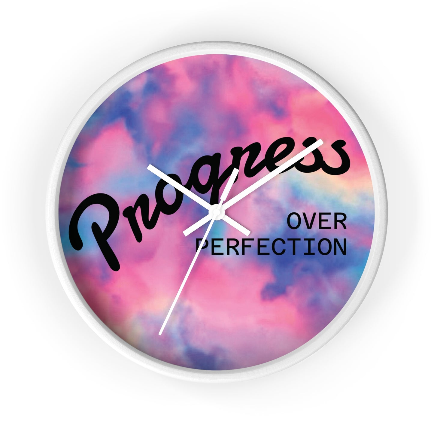 Progress Over Perfection wall clock | pastel cloud background