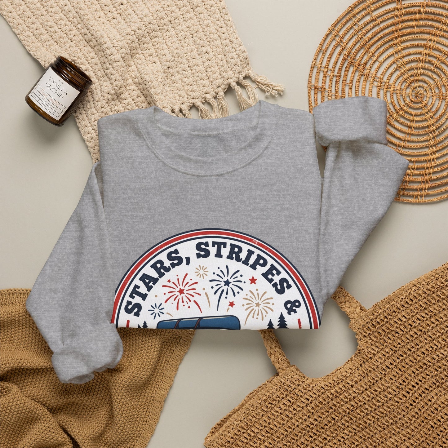 Firework Nights Crewneck Sweatshirt | vintage USA, red white blue Americana